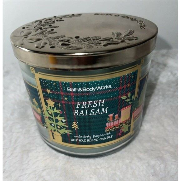 Bath & Body Works FRESH BALSAM 🎄 Scented 3 Wick CANDLE 25-45 Hours DELICIOUS! - Picture 1 of 5